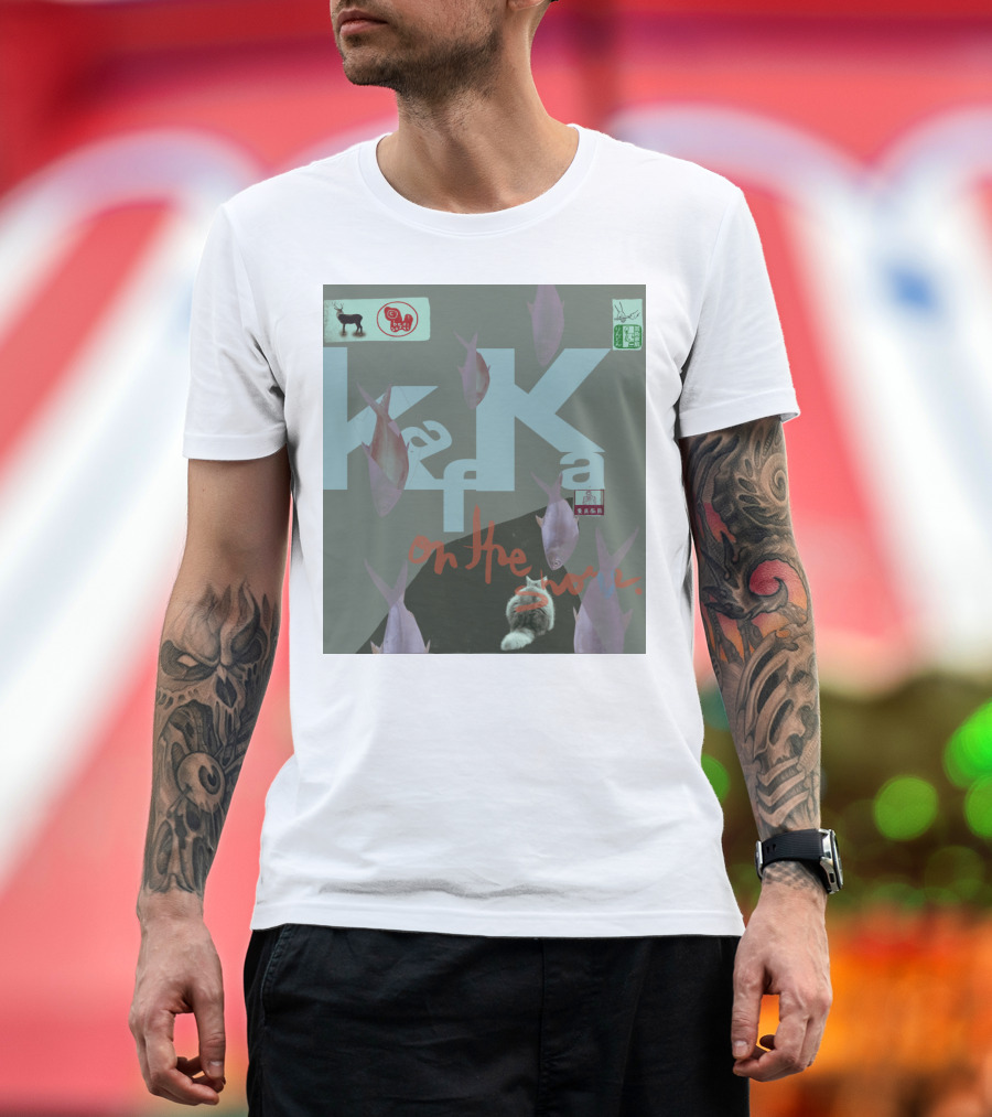 Kafka On the Shore Fish and Symbols Green Background T-Shirt