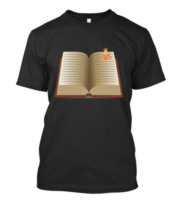 Open Book Lines With Orange Cartoon Robot Figure T-Shirt