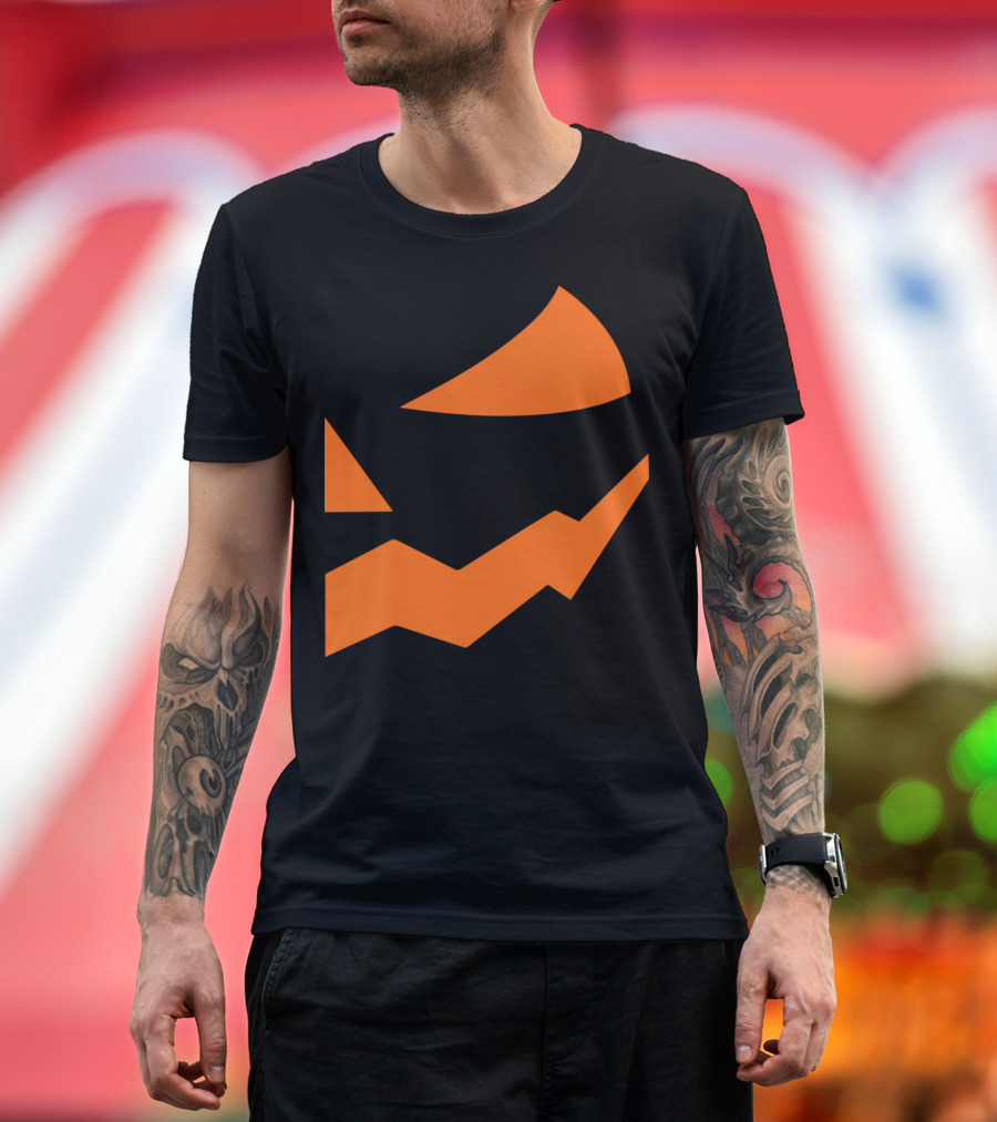 Pumpkin Slice Geometric Black Orange Minimalist Halloween Face T-Shirt