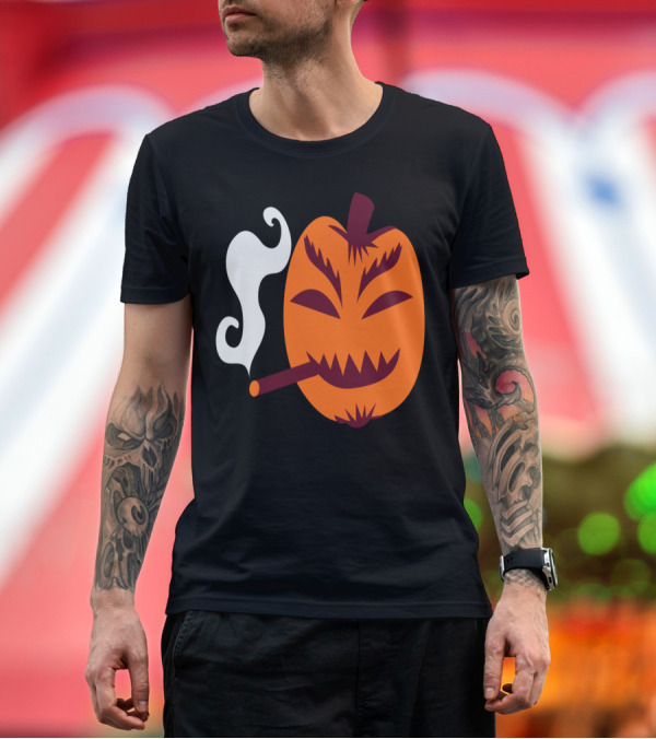 Premium T-Shirt: Halloween Pumpkin Smoking a Cigarette Strange T-Shirt Halloween Pumpkin Smoking a Cigarette Strange T-Shirt
