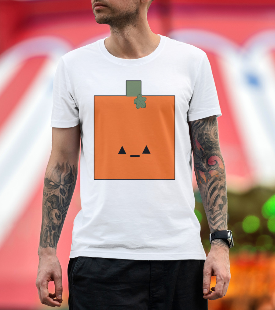 Kawaii Pumpkin Square Face With Leaf T-Shirt