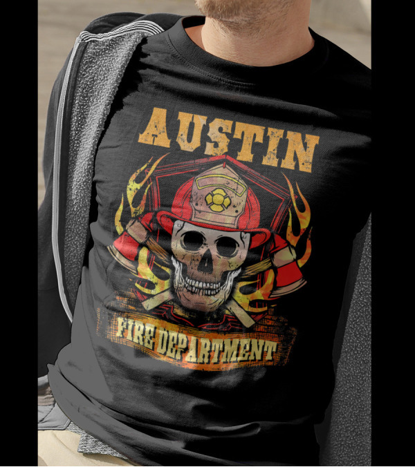 Austin TX Fire Department Skull And Firefighter Helmet T-Shirt