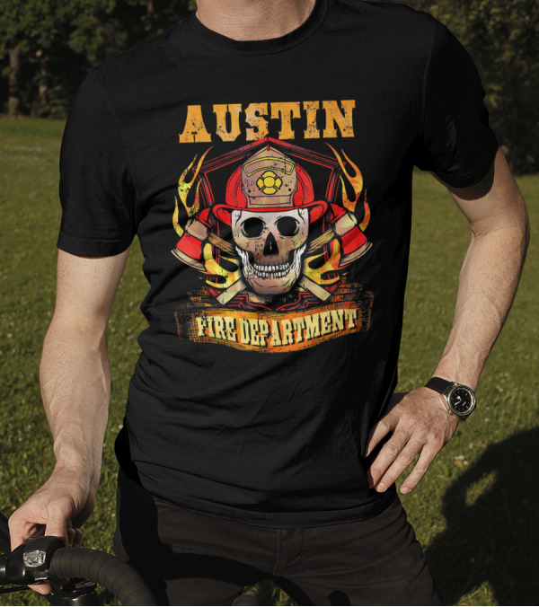 Austin TX Fire Department Skull And Firefighter Helmet T-Shirt