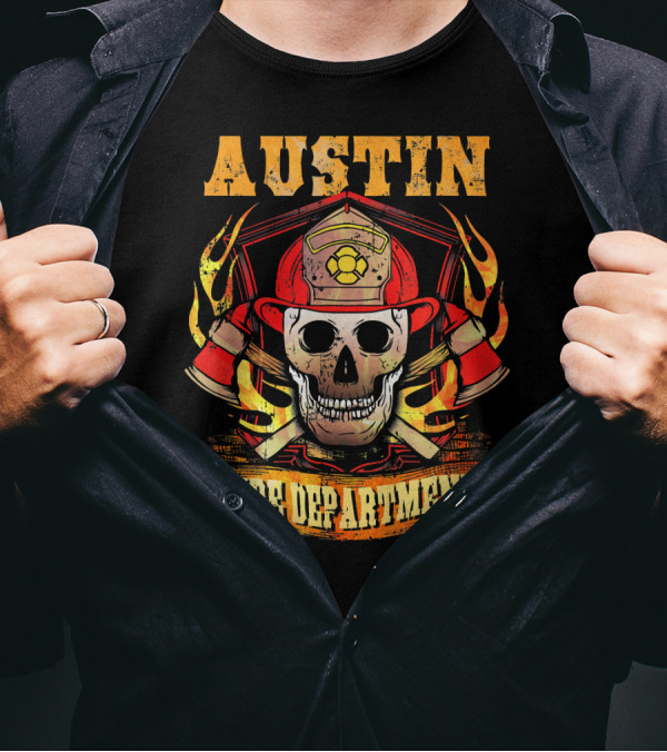 Austin TX Fire Department Skull And Firefighter Helmet T-Shirt