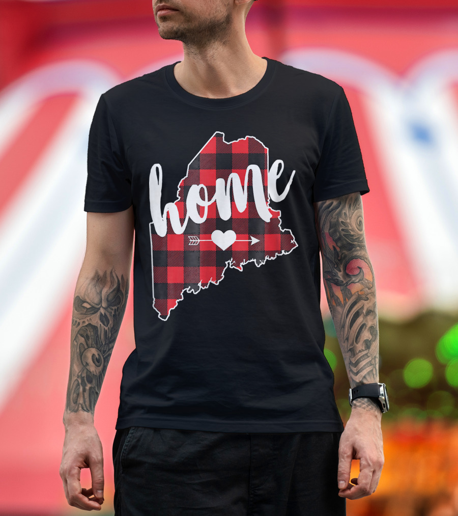 Buffalo Plaid Maine Home State Heart Arrow T-Shirt