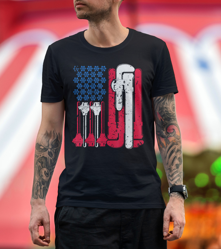 American Flag Plumber Wrench T-Shirt