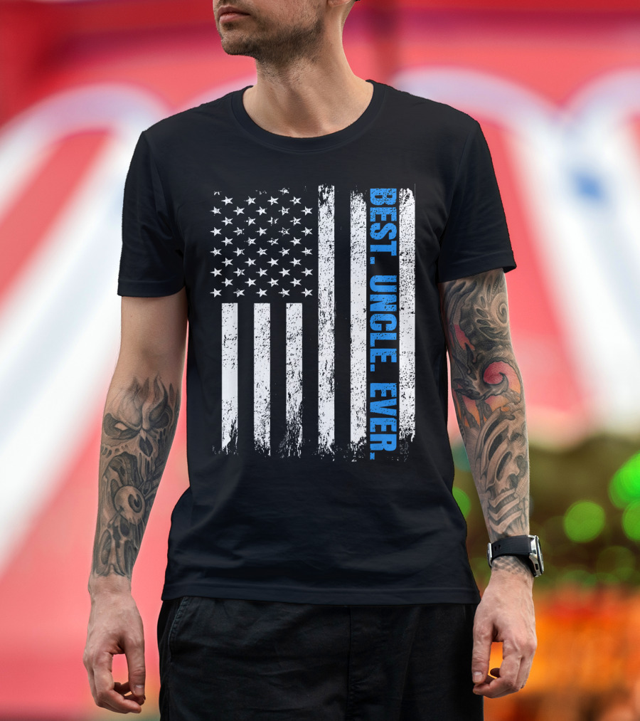 BEST UNCLE EVER USA FLAG POLICE BLUE LINE T-Shirt