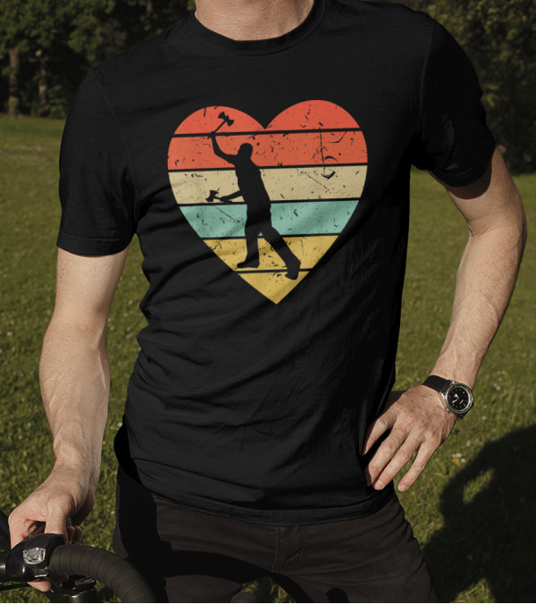 Axe Throwing Retro Lumberjack Heart T-Shirt