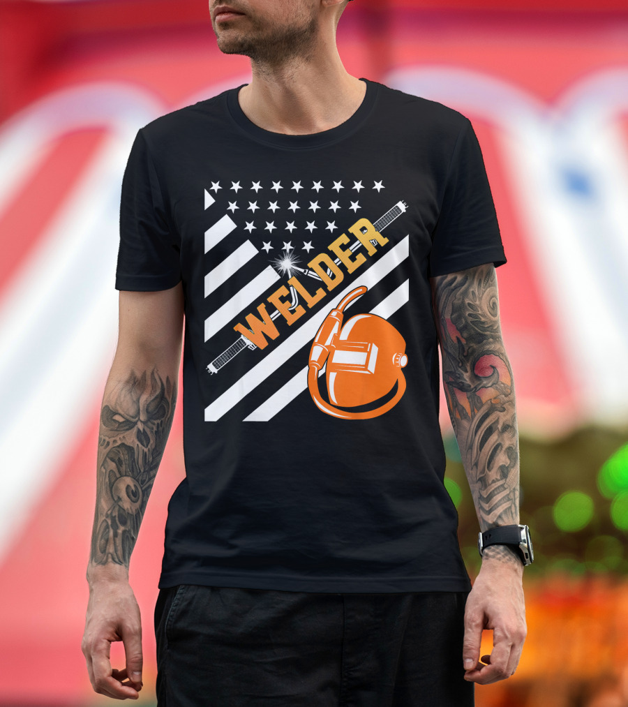 Welder USA Flag with Welding Helmet and Torch T-Shirt