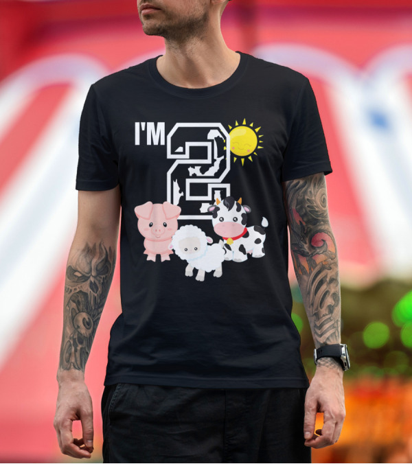 Premium T-Shirt: I'm 2 Farm Animals Birthday Party Cow Pig Sheep Sun T-Shirt I'm 2 Farm Animals Birthday Party Cow Pig Sheep Sun T-Shirt