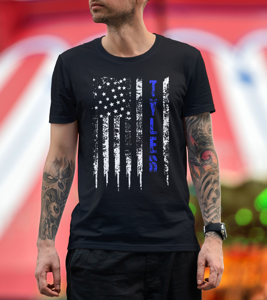 Tyler Texas Distressed Blue Line American Flag T-Shirt