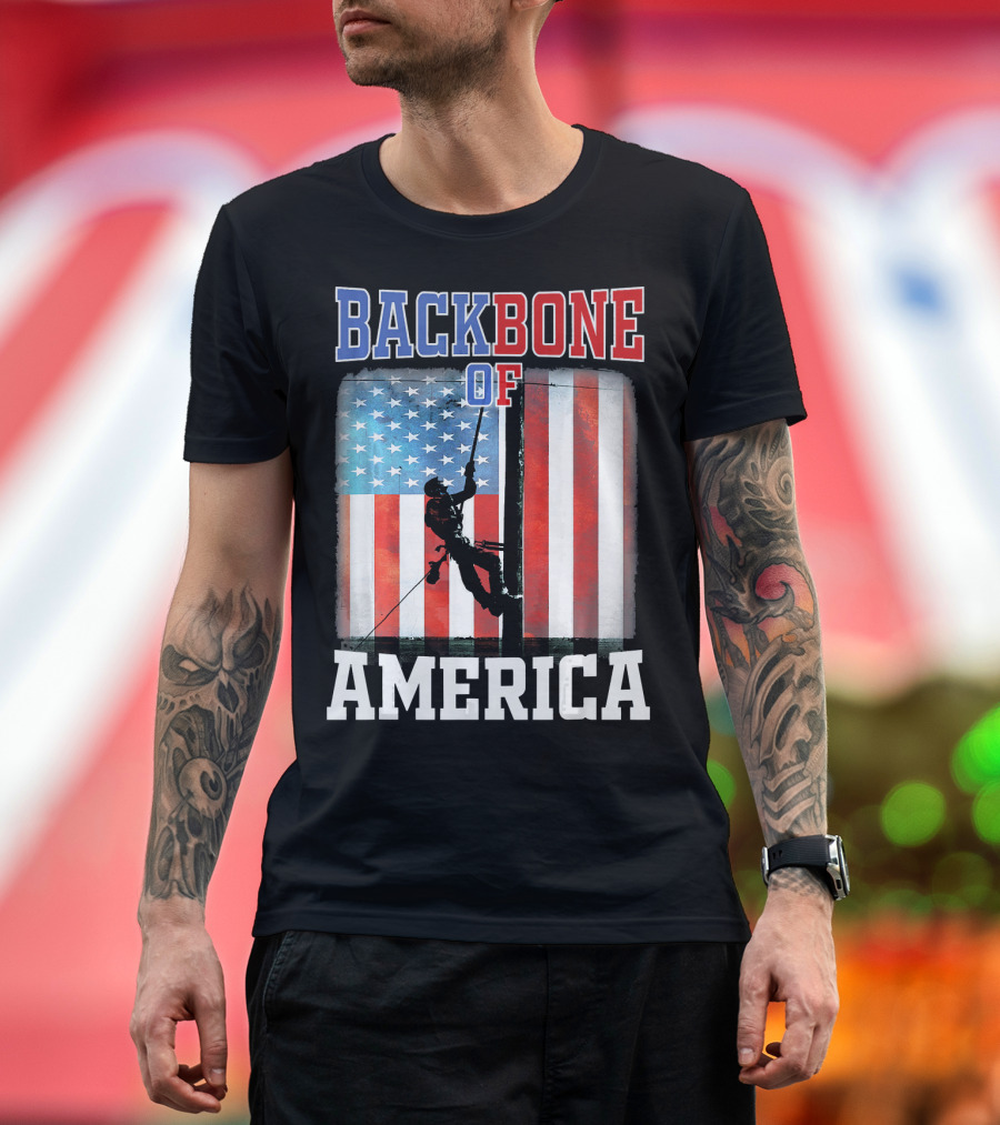 Backbone of America Lineman with American Flag T-Shirt