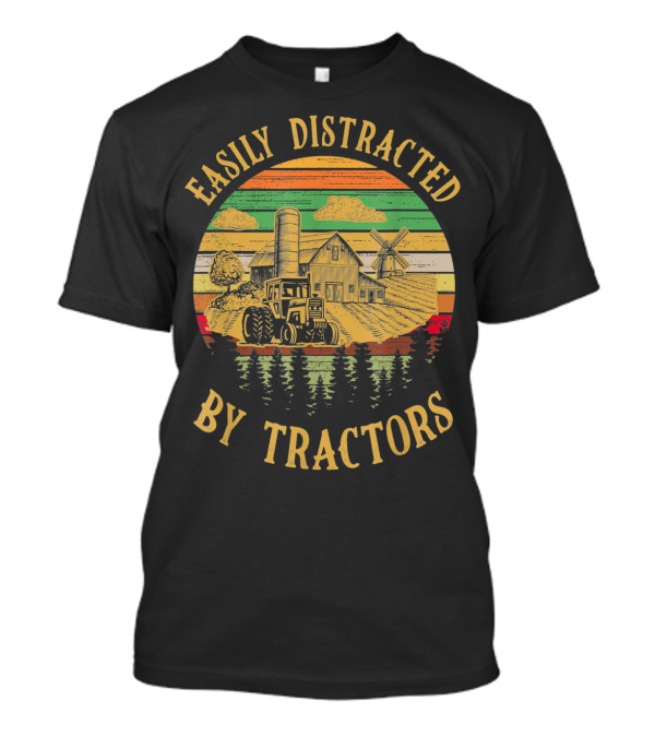 Easily Distracted By Tractors Farm Scene With Barn And Windmill T-Shirt
