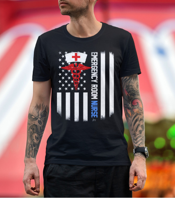Premium T-Shirt: Emergency Room Nurse American Flag Caduceus Medical T-Shirt Emergency Room Nurse American Flag Caduceus Medical T-Shirt
