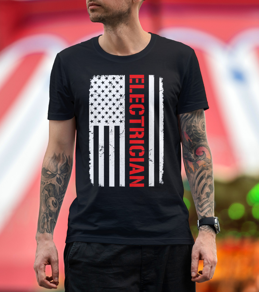 Electrician USA Flag Vertical Red Stripe T-Shirt