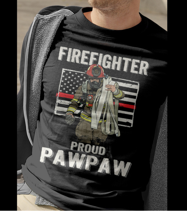 Firefighter Proud Pawpaw American Flag Thin Red Line T-Shirt