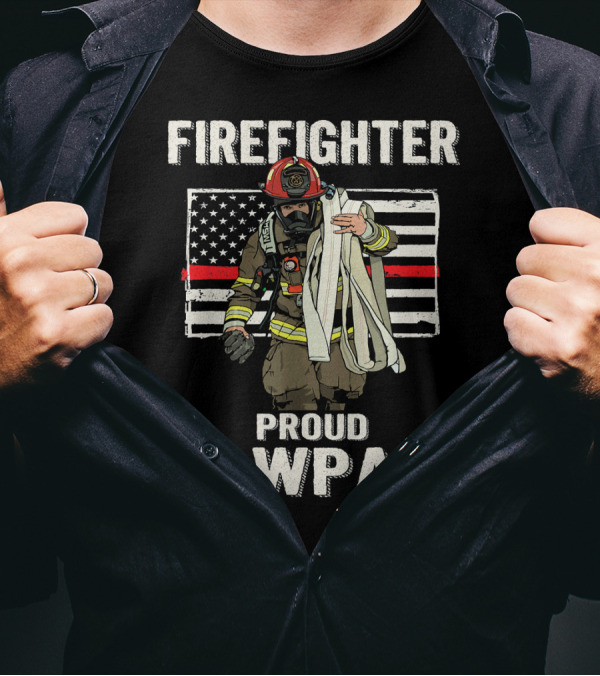Firefighter Proud Pawpaw American Flag Thin Red Line T-Shirt