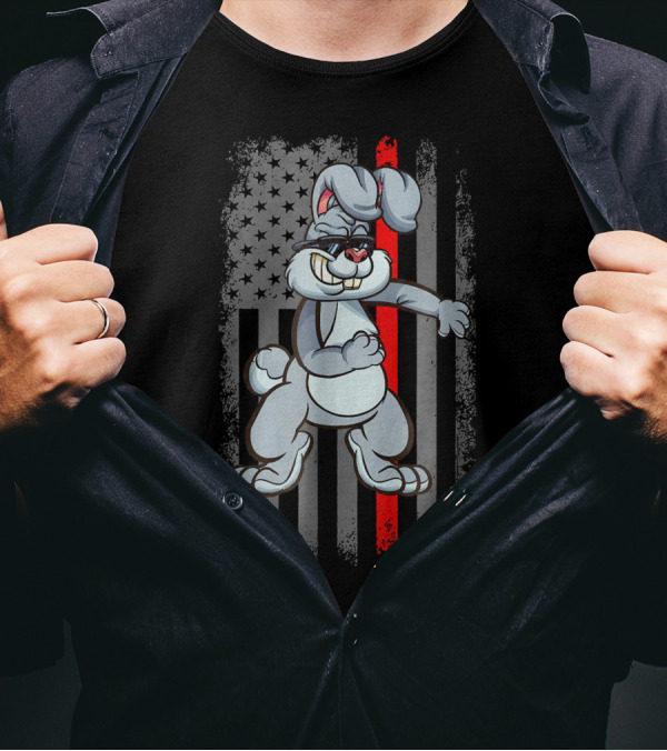 Floss Like A Boss Easter Bunny American Flag Thin Red Line T-Shirt