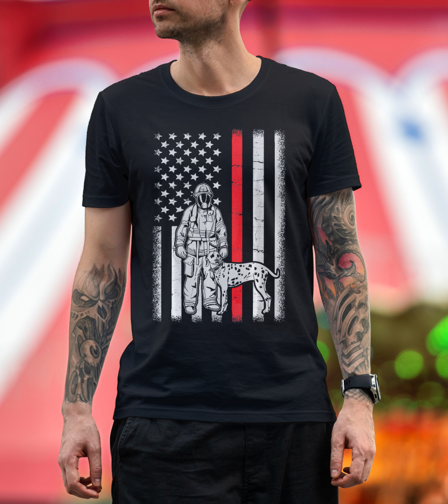 Firefighter Dalmatian Thin Red Line USA Flag T-Shirt