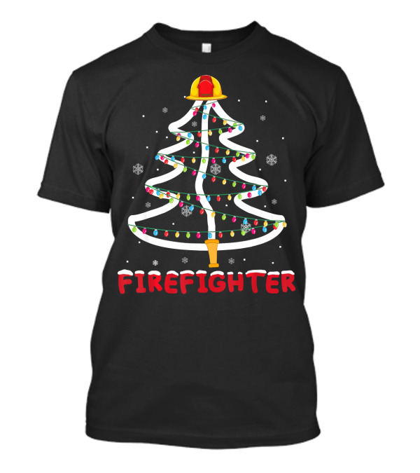 Firefighter Helmet Christmas Tree Light Snowflakes T-Shirt