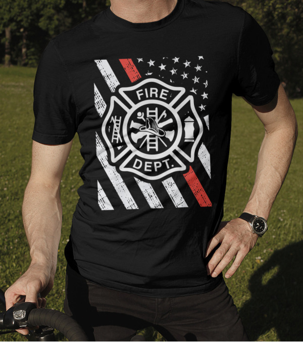 Fire Dept Firefighter US Flag Thin Red Line T-Shirt