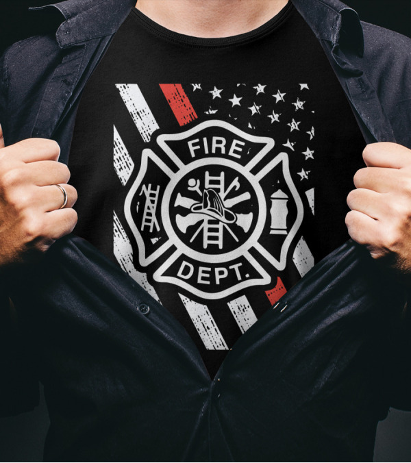 Fire Dept Firefighter US Flag Thin Red Line T-Shirt