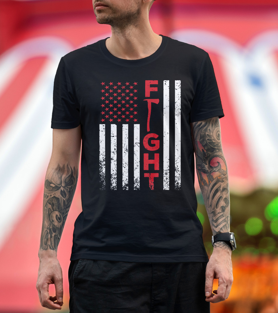 Fireman American Flag Thin Red Line Fight T-Shirt