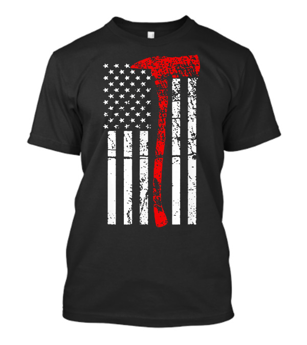 American Flag Firefighter Axe Red Firem T-Shirt