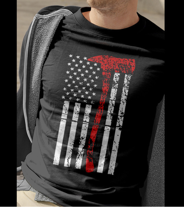 American Flag Firefighter Axe Red Firem T-Shirt