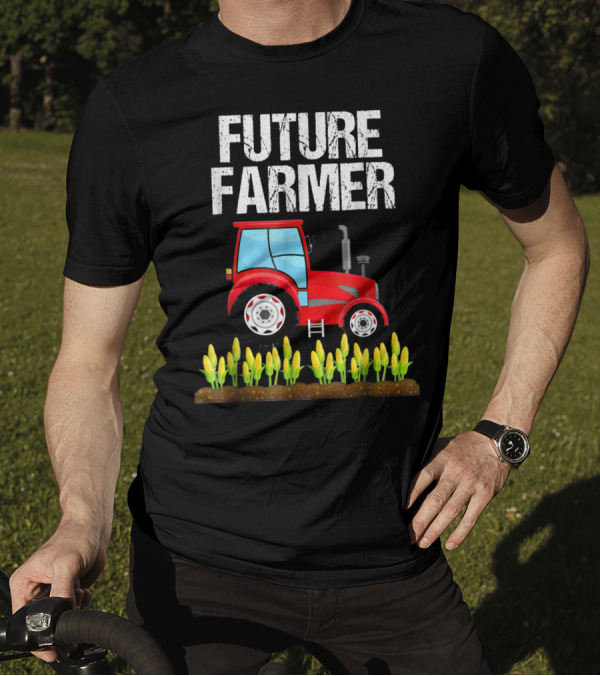 Future Farmer Red Tractor Corn Field T-Shirt