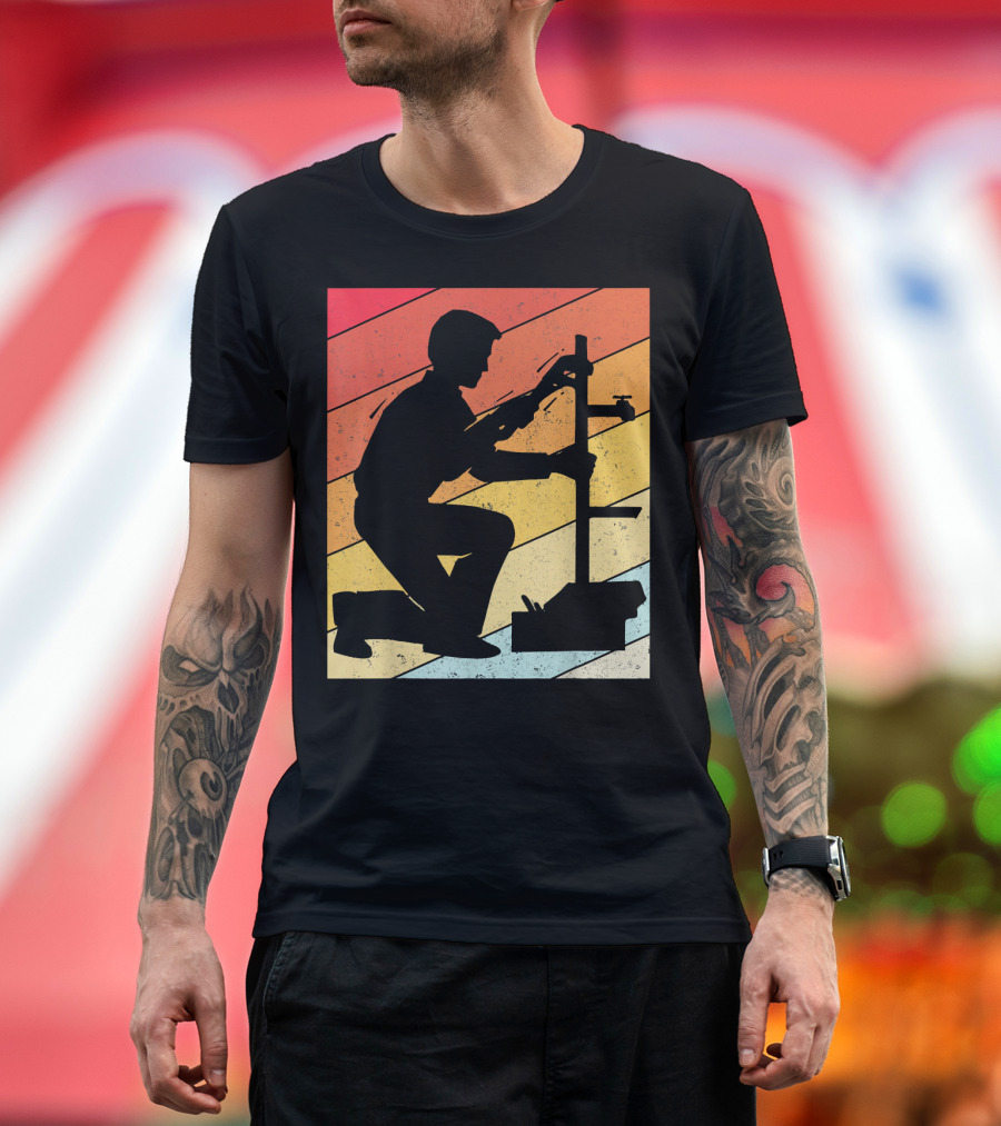 Funny Plumber Vintage Retro Silhouette Kneeling Repair Tools T-Shirt