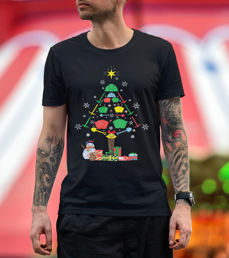 Gold Miner Christmas Tree with Snowflakes and Gifts T-Shirt