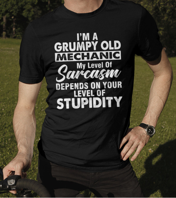 I Am A Grumpy Old Mechanic My Level Of Sarcasm Depends On Your Level Of Stupidity T-Shirt
