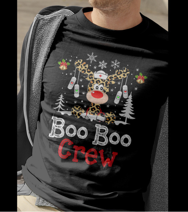 Boo Boo Crew Leopard Reindeer Christmas T-Shirt