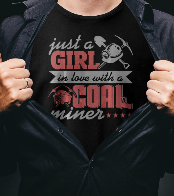 Just A Girl In Love With A Coal Miner Shovel Helmet Mining Icons T-Shirt