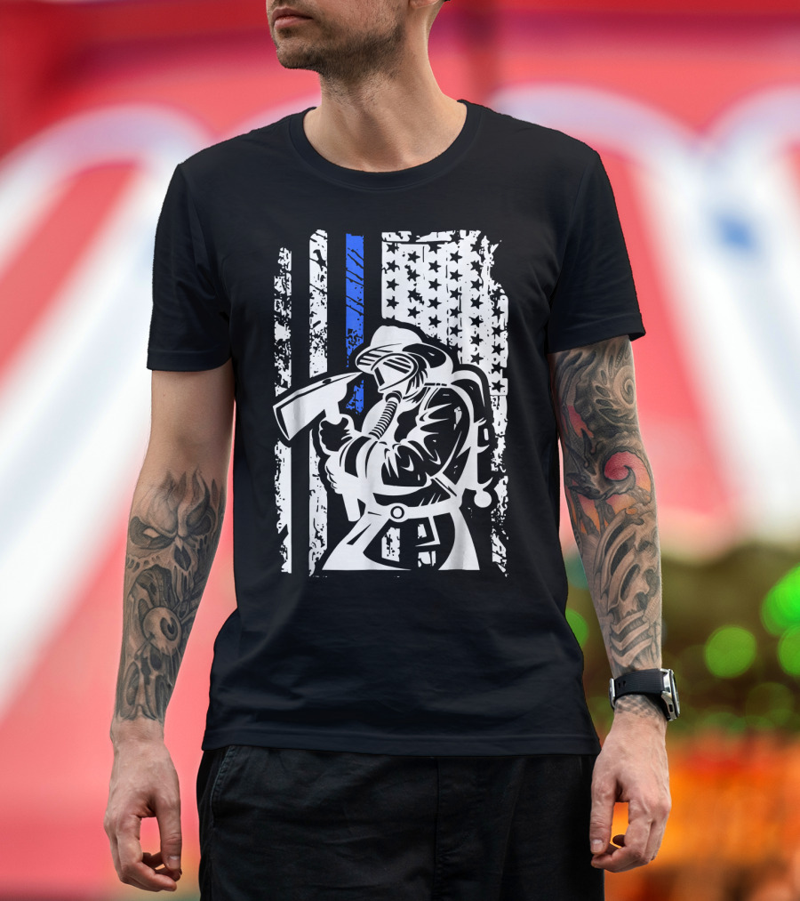 Im A Firefighter Flag Blue Line Axe T-Shirt
