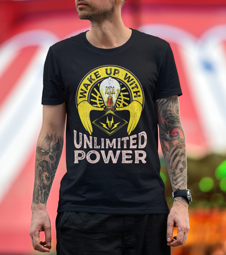 Wake Up with Unlimited Power Mens Retro Journeyman Electrician T-Shirt