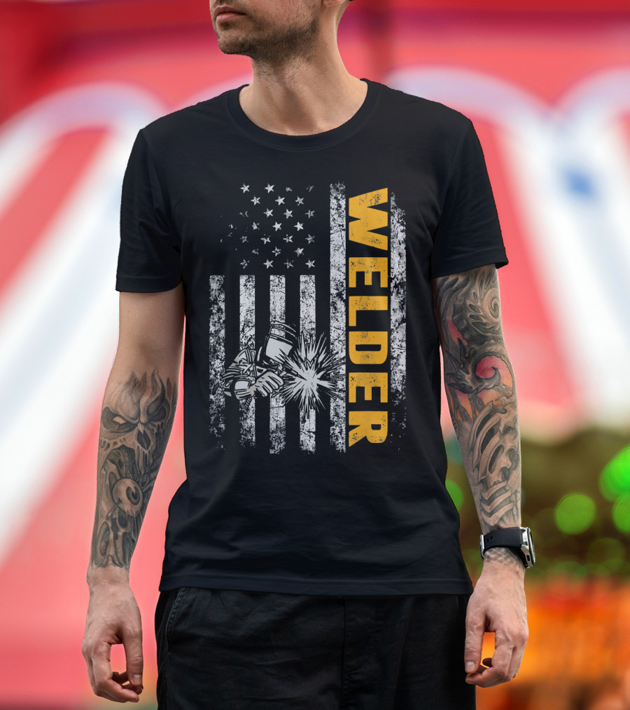 Welder American Flag Welding Gloves and Torch T-Shirt