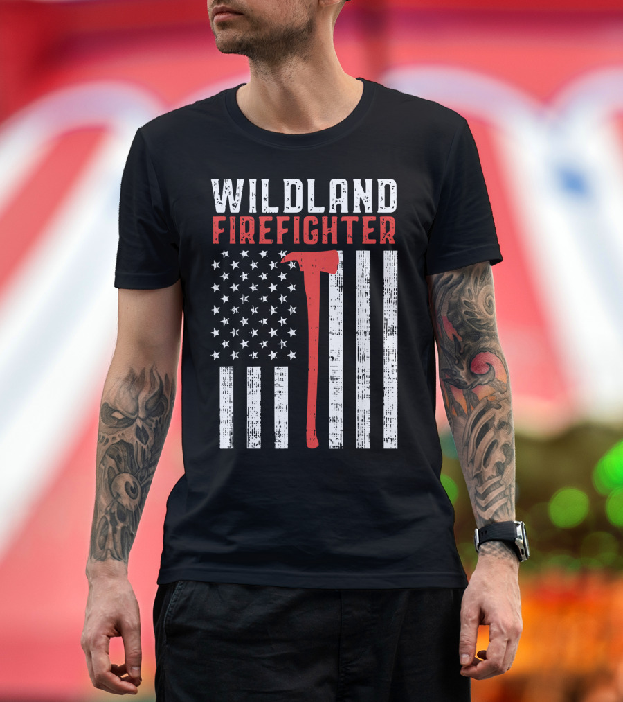 Wildland Firefighter US Flag Thin Red Line Axe T-Shirt