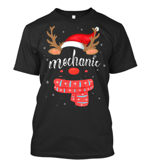 Mechanic Reindeer Christmas Hat And Scarf Group T-Shirt