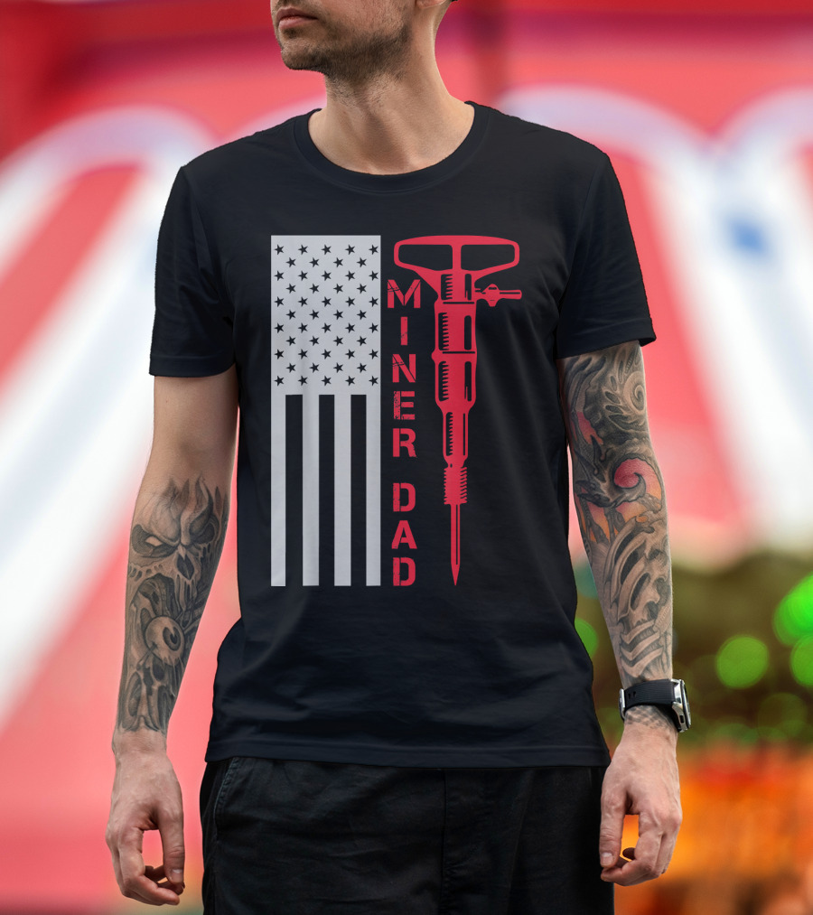 MINER DAD USA Flag Vertical Stars and Drill T-Shirt