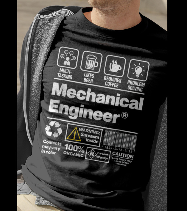 Mechanical Engineer Funny Sarcasm Beer Coffee Problem Solving Warning Caution Multitasking 100% Organic T-Shirt