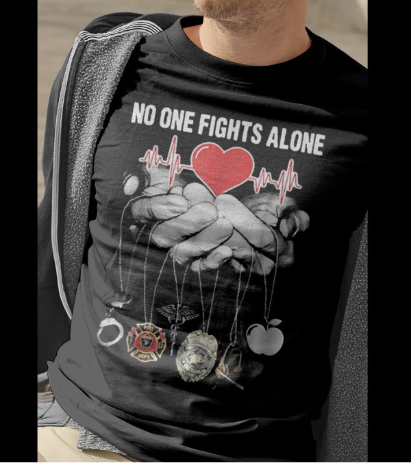 No One Fights Alone Heart Hands Badge Symbols T-Shirt