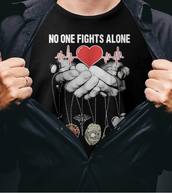 No One Fights Alone Heart Hands Badge Symbols T-Shirt