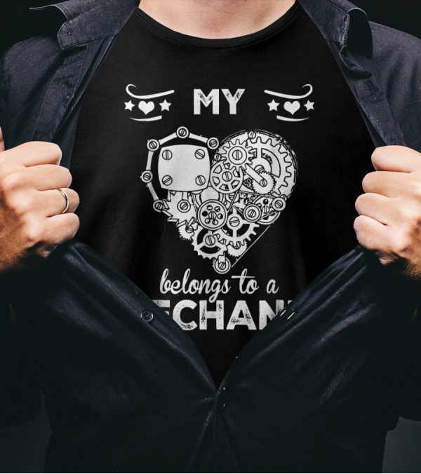 My Heart Belongs To A Mechanic Gears And Wrenches T-Shirt