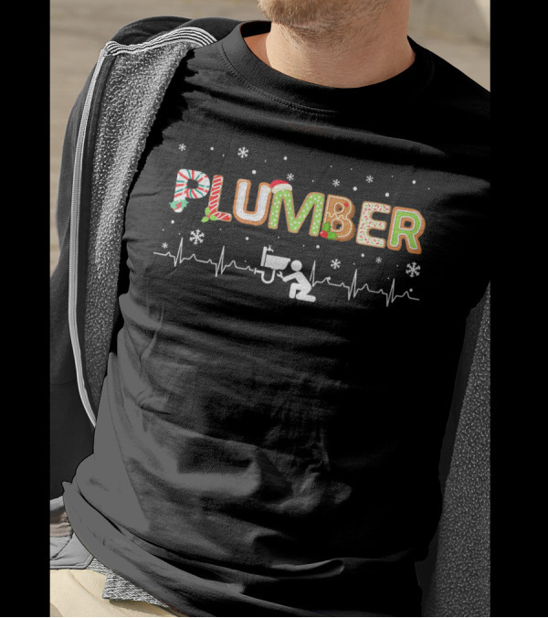 PLUMBER Heartbeat Snowflakes Christmas Elements T-Shirt