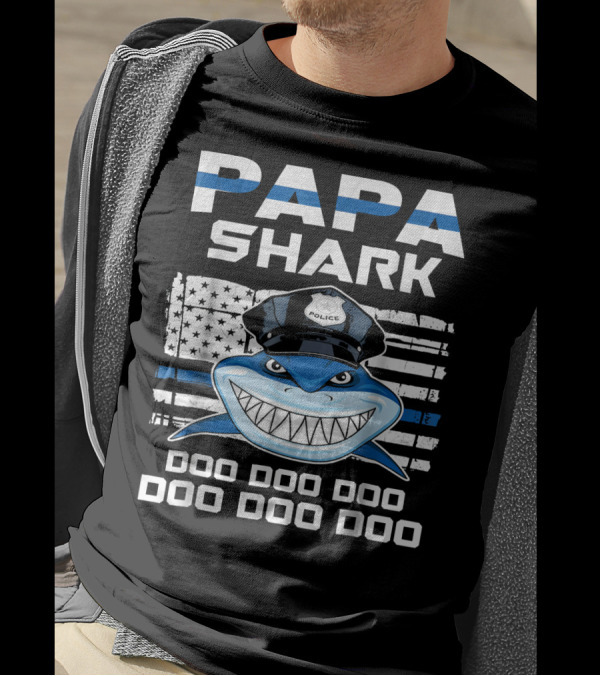 Papa Shark Police Doo Doo Doo Flag Hat T-Shirt