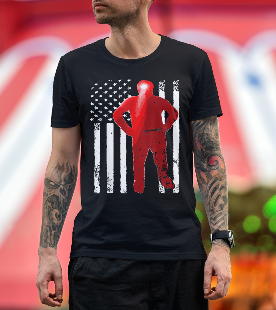 Proud Coal Miner Retro American Flag Headlamp T-Shirt