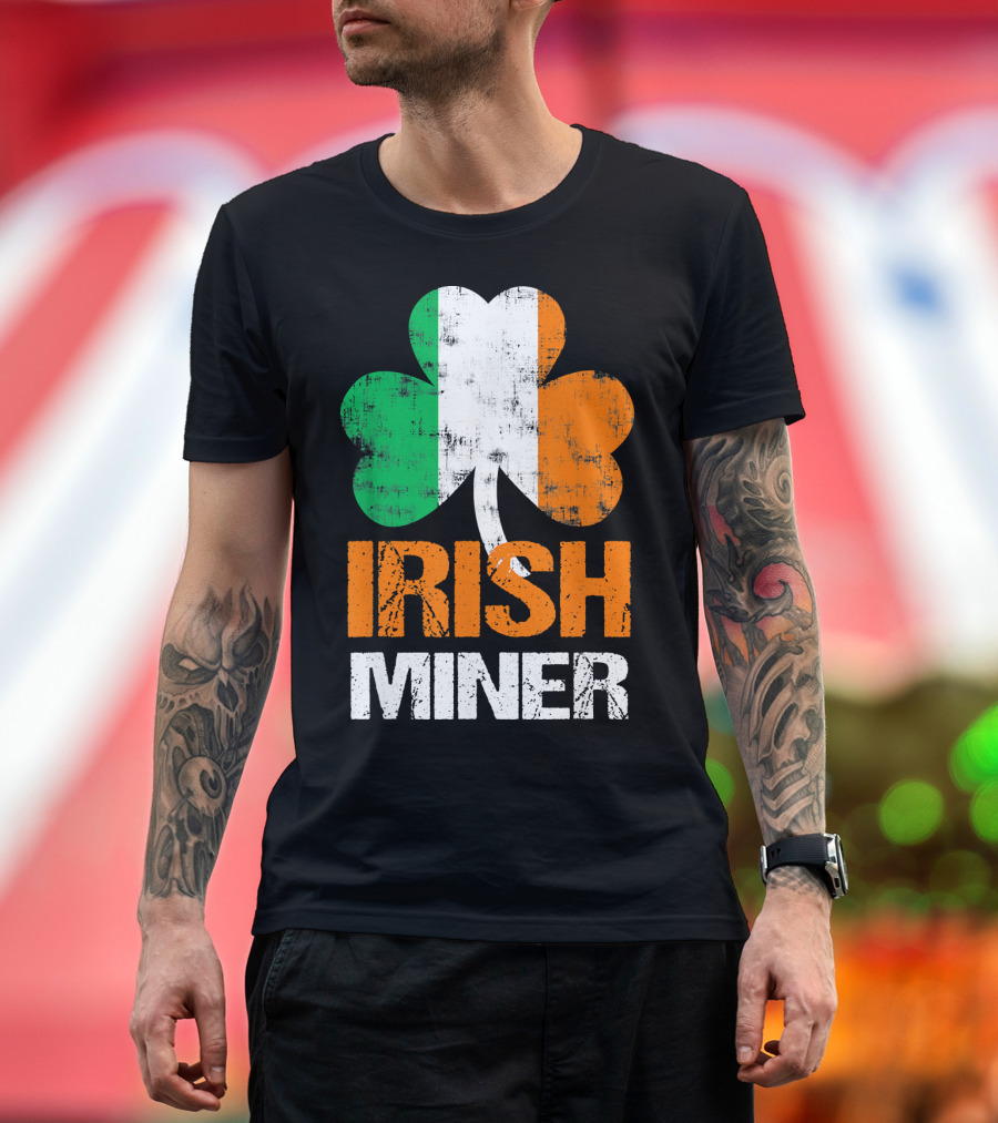 Irish Miner Shamrock Clover with St. Patricks Colors T-Shirt