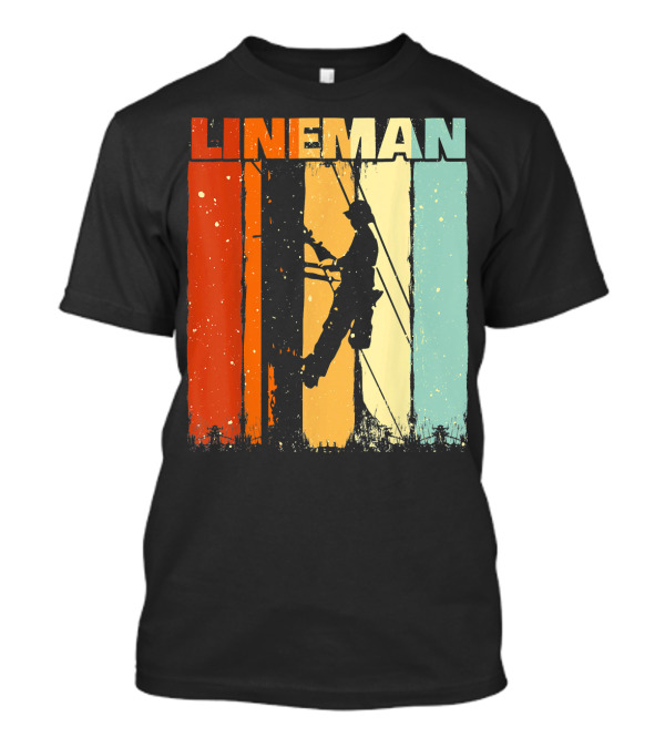 Lineman Vintage Style Silhouette With Retro Stripes For Lineworkers T-Shirt